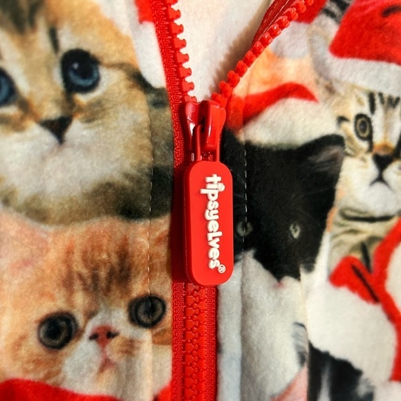 Tipsy Elves Meowy Catmus Jumpsuit Kittens Fleece Christmas Onesie Size Med NWT - Picture 2 of 14